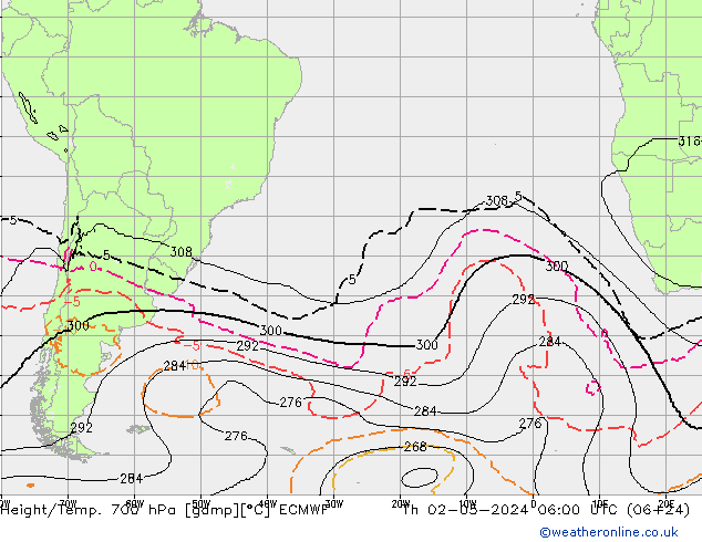 Height/Temp. 700 hPa ECMWF Th 02.05.2024 06 UTC