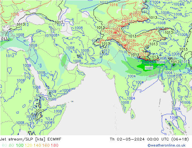 Jet stream/SLP ECMWF Čt 02.05.2024 00 UTC