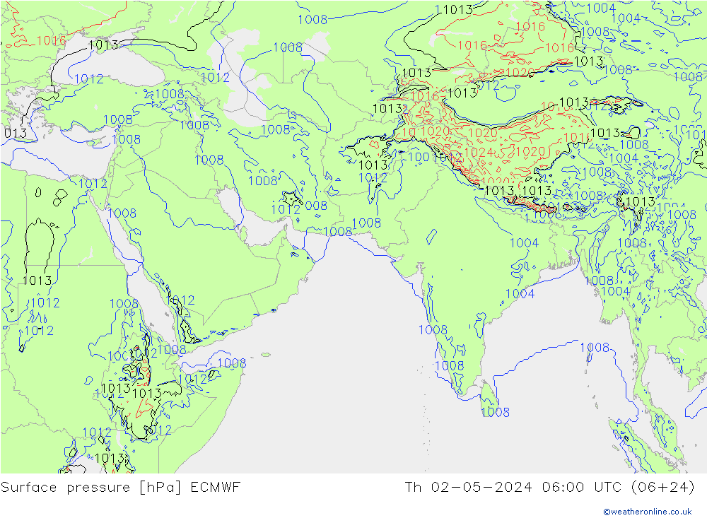 Pressione al suolo ECMWF gio 02.05.2024 06 UTC