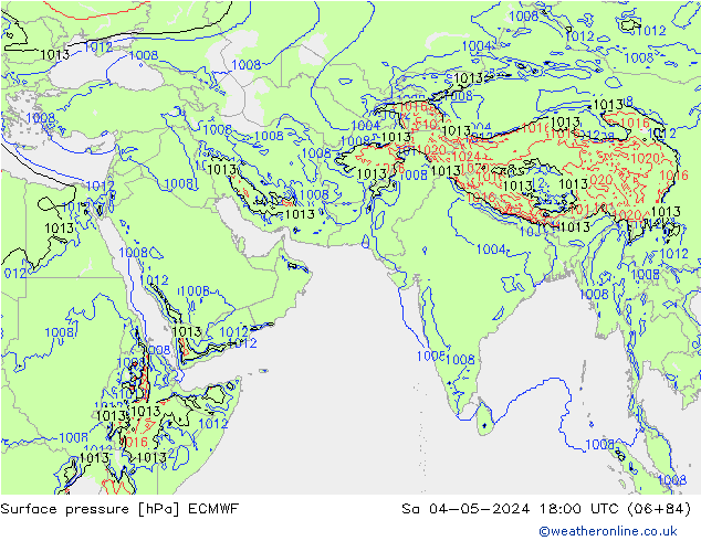 Atmosférický tlak ECMWF So 04.05.2024 18 UTC