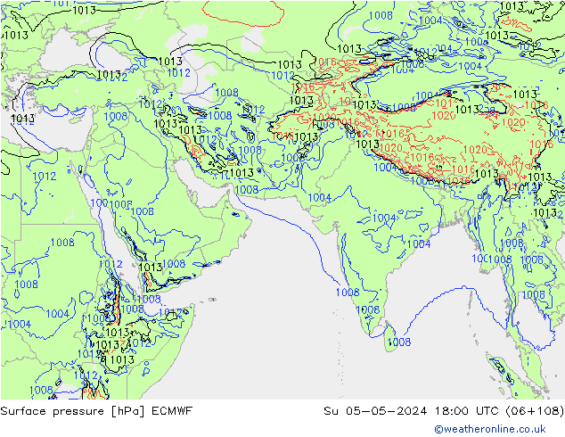 Atmosférický tlak ECMWF Ne 05.05.2024 18 UTC