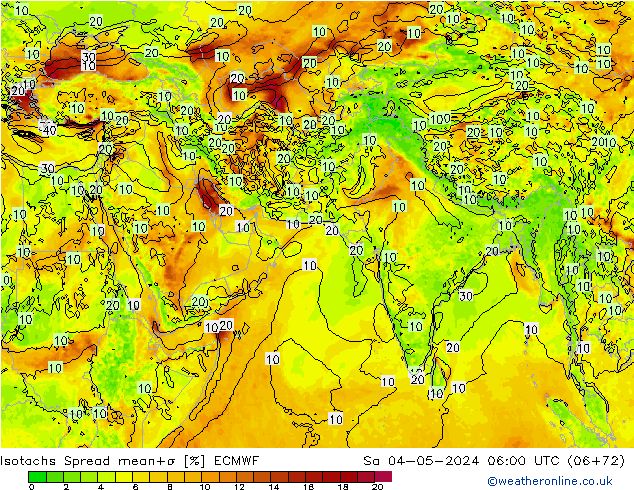 Isotachs Spread ECMWF sab 04.05.2024 06 UTC