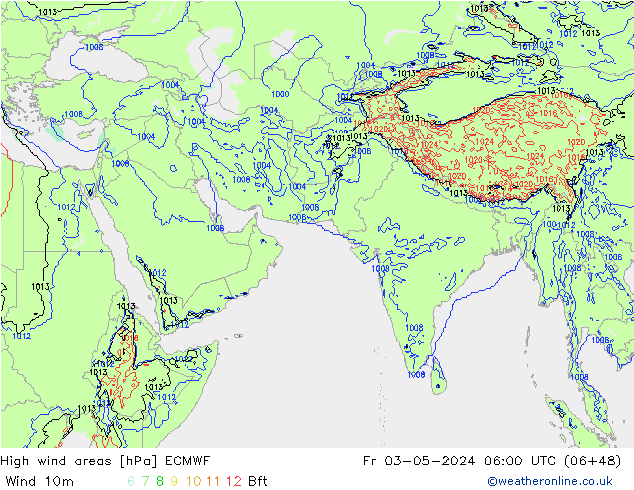 High wind areas ECMWF Pá 03.05.2024 06 UTC