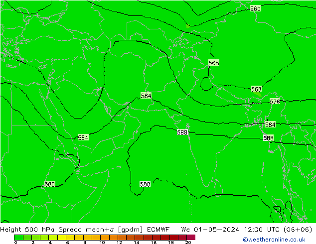 Height 500 hPa Spread ECMWF śro. 01.05.2024 12 UTC