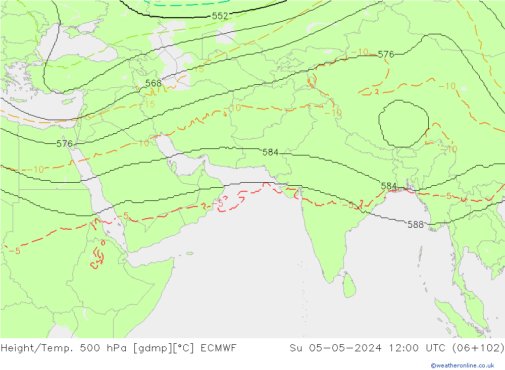 Height/Temp. 500 hPa ECMWF dom 05.05.2024 12 UTC