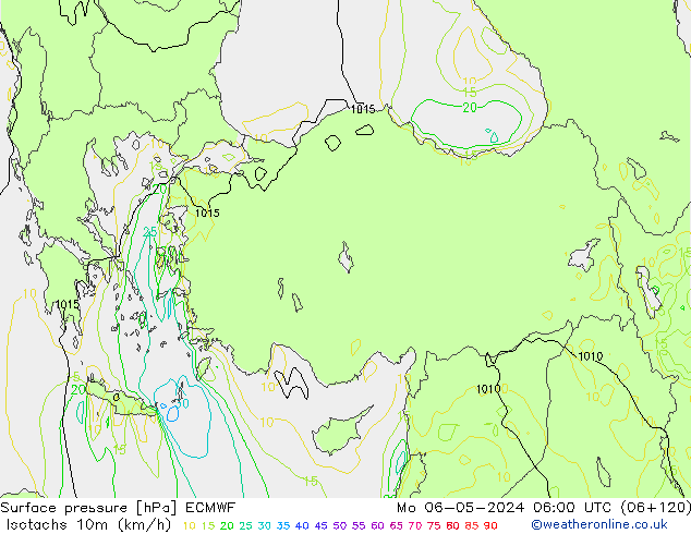 Isotachs (kph) ECMWF Mo 06.05.2024 06 UTC