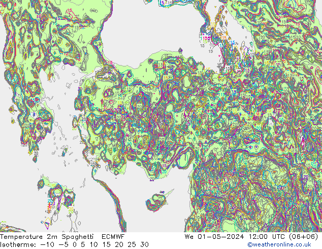 Temperature 2m Spaghetti ECMWF We 01.05.2024 12 UTC