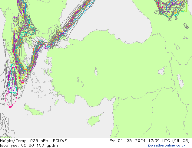 Yükseklik/Sıc. 925 hPa ECMWF Çar 01.05.2024 12 UTC