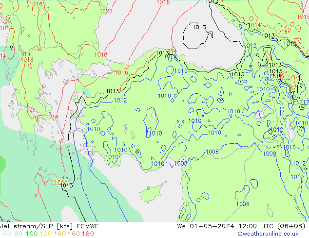 Jet stream/SLP ECMWF We 01.05.2024 12 UTC