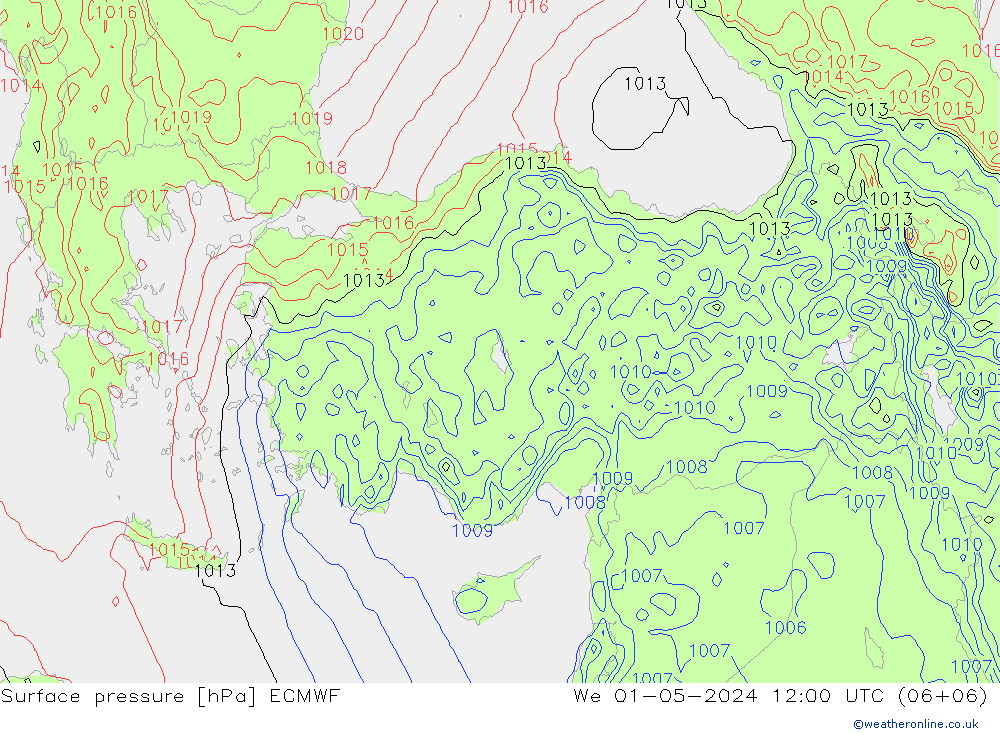 Surface pressure ECMWF We 01.05.2024 12 UTC