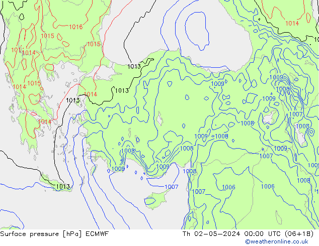 Atmosférický tlak ECMWF Čt 02.05.2024 00 UTC