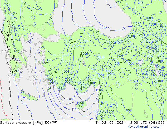 Atmosférický tlak ECMWF Čt 02.05.2024 18 UTC