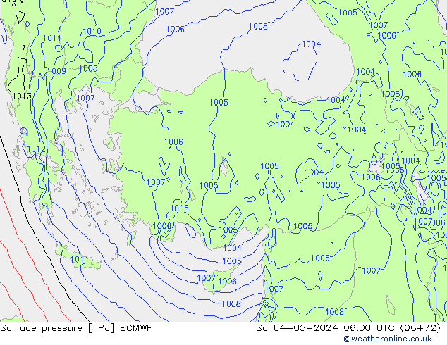 Atmosférický tlak ECMWF So 04.05.2024 06 UTC