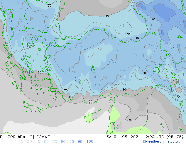 RH 700 hPa ECMWF Sáb 04.05.2024 12 UTC