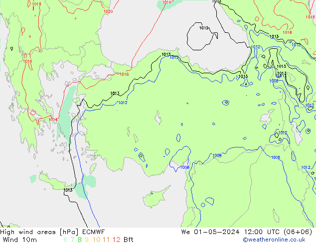 High wind areas ECMWF We 01.05.2024 12 UTC