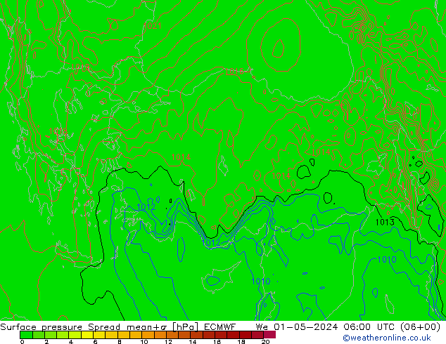 Yer basıncı Spread ECMWF Çar 01.05.2024 06 UTC