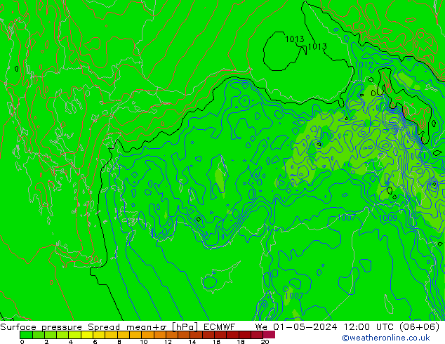 Surface pressure Spread ECMWF We 01.05.2024 12 UTC