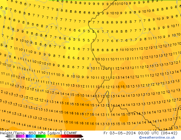 Height/Temp. 850 hPa ECMWF Fr 03.05.2024 00 UTC