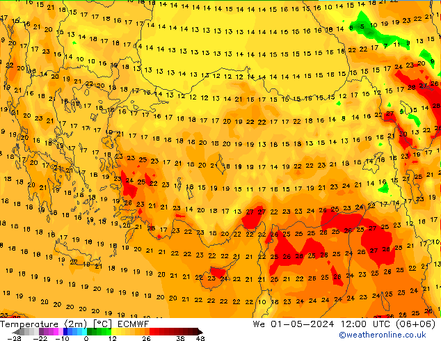 Sıcaklık Haritası (2m) ECMWF Çar 01.05.2024 12 UTC