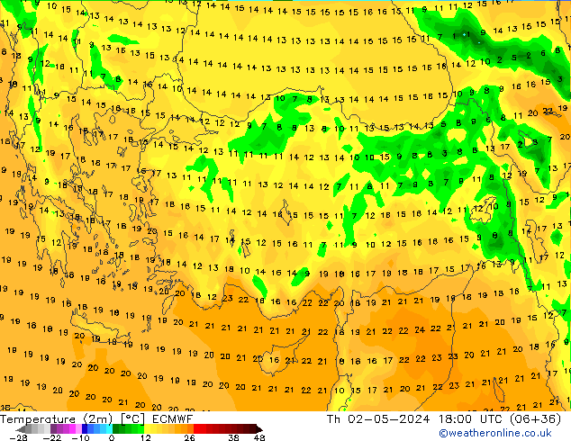 Temperature (2m) ECMWF Čt 02.05.2024 18 UTC