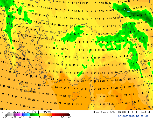 Temperature (2m) ECMWF Fr 03.05.2024 06 UTC