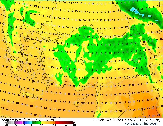 Temperature (2m) ECMWF Su 05.05.2024 06 UTC