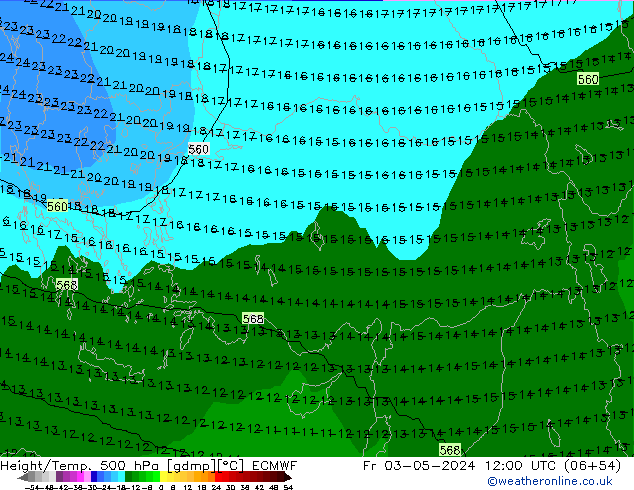 Height/Temp. 500 hPa ECMWF ven 03.05.2024 12 UTC