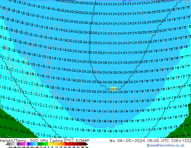 Yükseklik/Sıc. 500 hPa ECMWF Pzt 06.05.2024 06 UTC