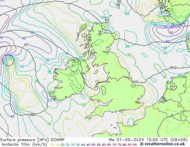 Eşrüzgar Hızları (km/sa) ECMWF Çar 01.05.2024 12 UTC