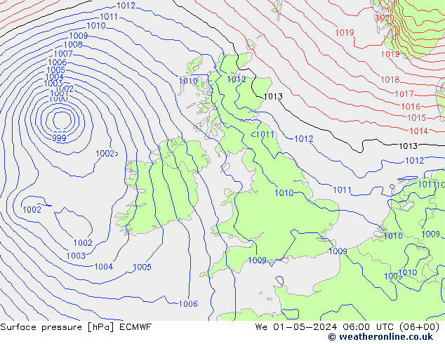 Pressione al suolo ECMWF mer 01.05.2024 06 UTC