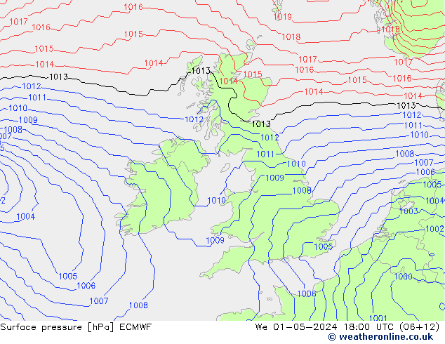 Luchtdruk (Grond) ECMWF wo 01.05.2024 18 UTC