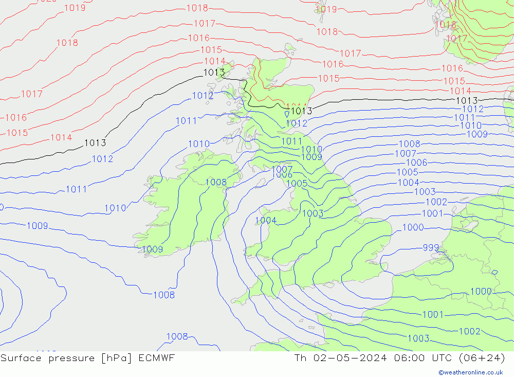 Pressione al suolo ECMWF gio 02.05.2024 06 UTC