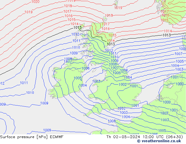 Surface pressure ECMWF Th 02.05.2024 12 UTC