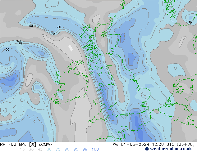 RH 700 hPa ECMWF  01.05.2024 12 UTC