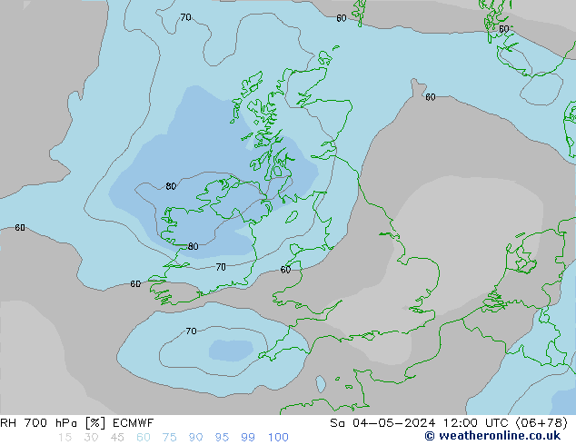 RH 700 hPa ECMWF sab 04.05.2024 12 UTC