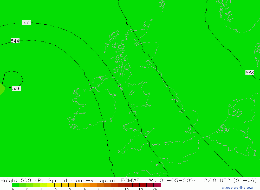 Hoogte 500 hPa Spread ECMWF wo 01.05.2024 12 UTC