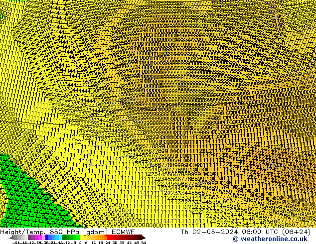 Height/Temp. 850 hPa ECMWF Čt 02.05.2024 06 UTC