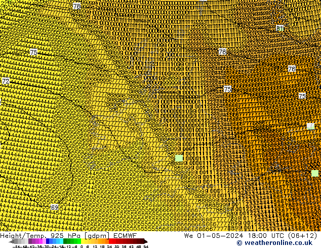 Height/Temp. 925 hPa ECMWF Qua 01.05.2024 18 UTC