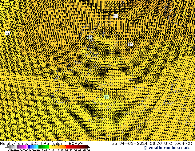 Height/Temp. 925 hPa ECMWF Sáb 04.05.2024 06 UTC