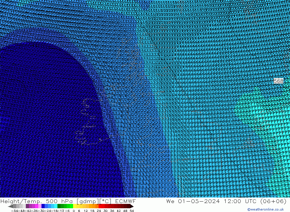 Hoogte/Temp. 500 hPa ECMWF wo 01.05.2024 12 UTC