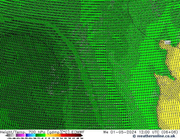 Height/Temp. 700 hPa ECMWF  01.05.2024 12 UTC