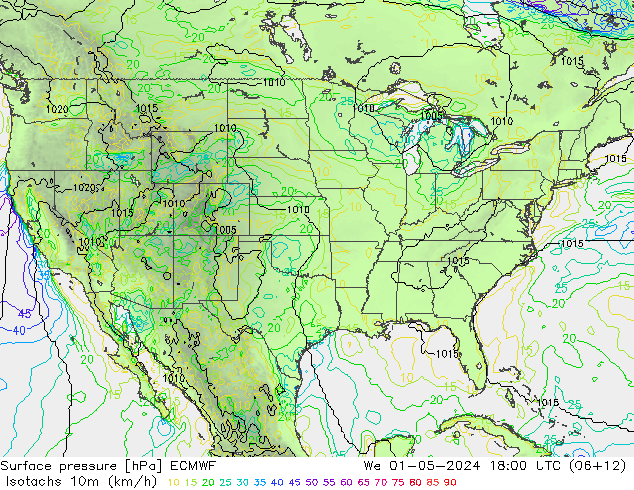 Isotachs (kph) ECMWF St 01.05.2024 18 UTC