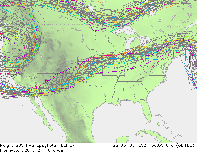 Height 500 hPa Spaghetti ECMWF  05.05.2024 06 UTC