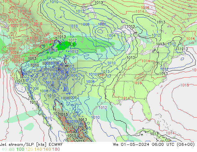 Corrente a getto ECMWF mer 01.05.2024 06 UTC