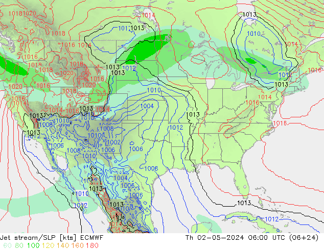 Prąd strumieniowy ECMWF czw. 02.05.2024 06 UTC