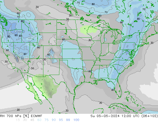 RH 700 hPa ECMWF Su 05.05.2024 12 UTC