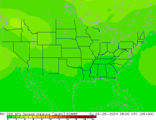 RH 700 hPa Spread ECMWF  05.05.2024 06 UTC