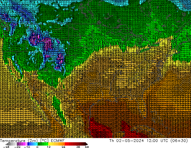 Temperature (2m) ECMWF Th 02.05.2024 12 UTC