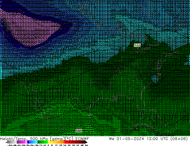 Height/Temp. 500 hPa ECMWF mer 01.05.2024 12 UTC