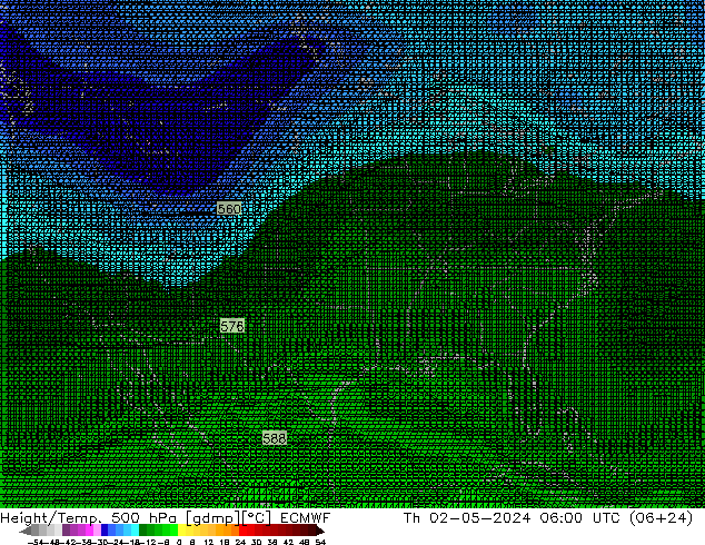 Height/Temp. 500 hPa ECMWF gio 02.05.2024 06 UTC